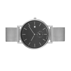 OEM Diseño Negro Dial plata malla correa hombres reloj de pulsera