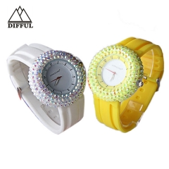 material de silicona con reloj de diamante reloj de lujo unisex reloj de pulsera de colores suave
