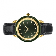 Reloj mecánico del jade del cuero genuino del OEM de encargo