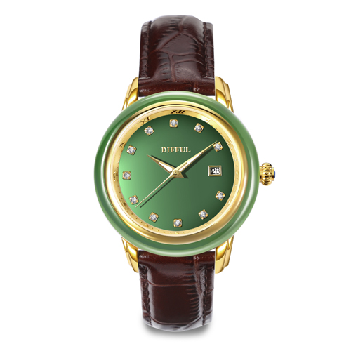 OEM original suizo mecánica de movimiento de cuero genuino Jade Watch